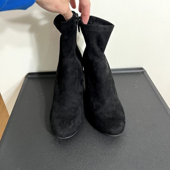 Black Block Heel Sock Booties - Picture 2 of 7